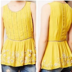 Anthropologie Maeve CALENDULA Yellow Peplum Floral Embroidered Beaded Top 10